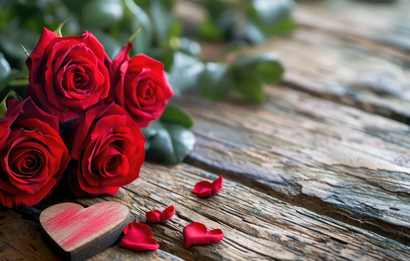 Фото обои любовь, цветы, подарок, романтика, сердце, розы, букет, love