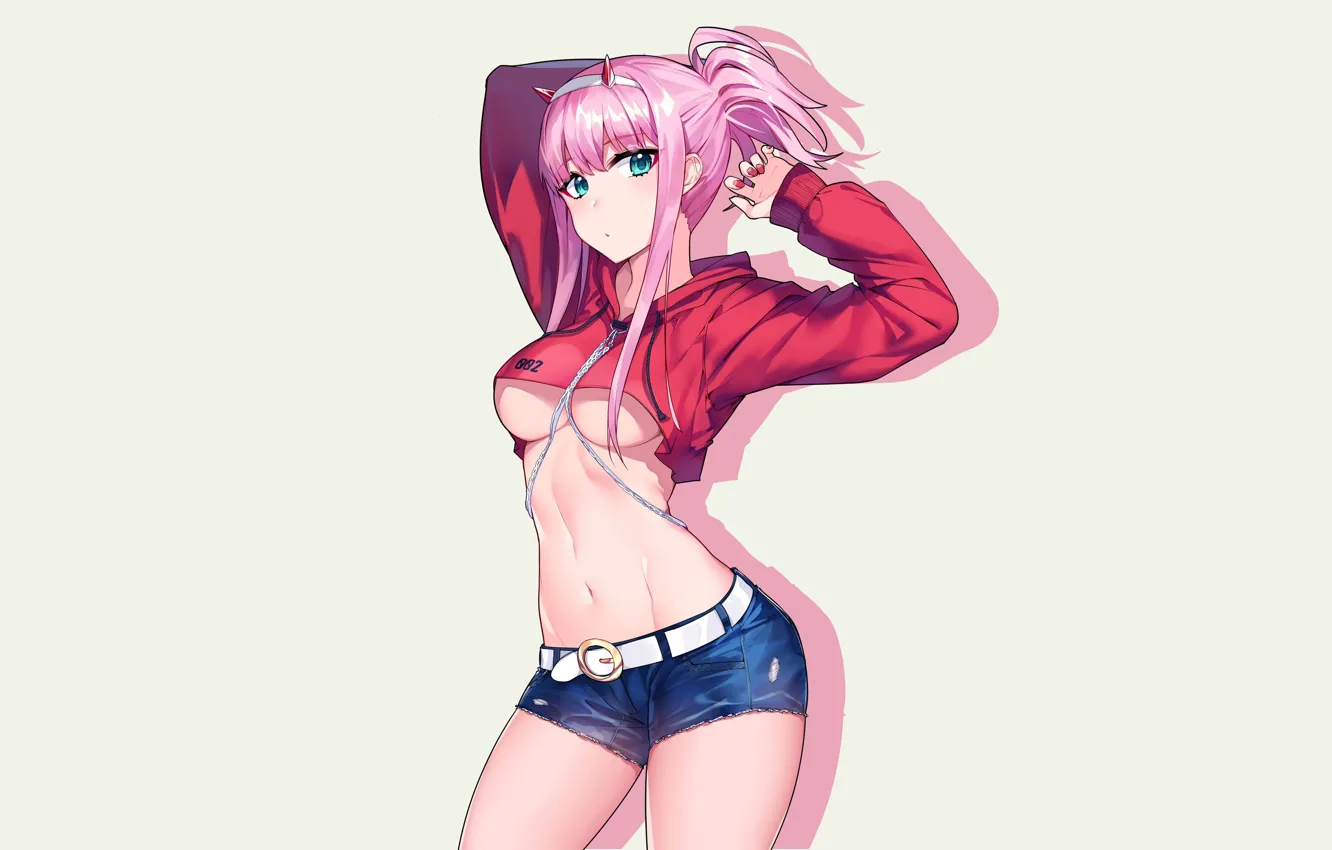 Фото обои kawaii, girl, hot, sexy, shorts, pink hair, boobs, anime