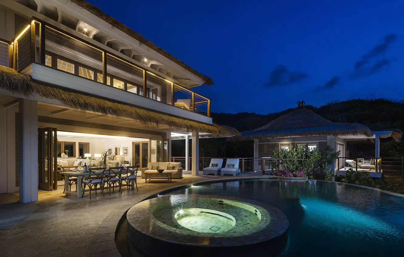 Фото обои вилла, вечер, бассейн, Caribbean, British Virgin Islands, Luxury Villa, BVIs, Moskito Island