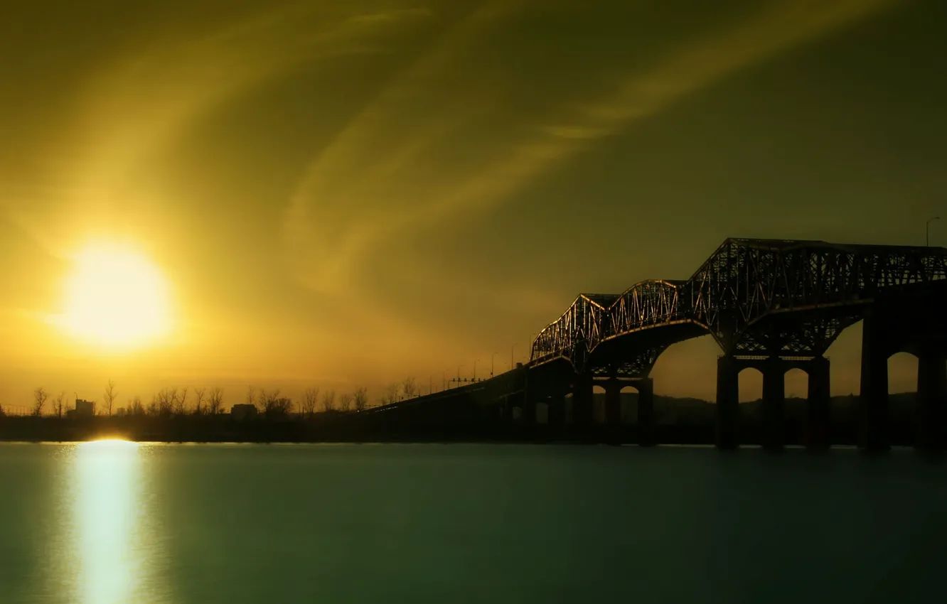 Фото обои мост, река, восход
