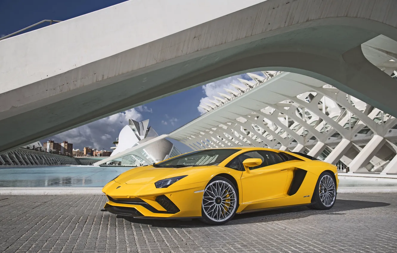 Фото обои жёлтый, Lamborghini, Ламборгини, Aventador, Lamborghini Aventador S