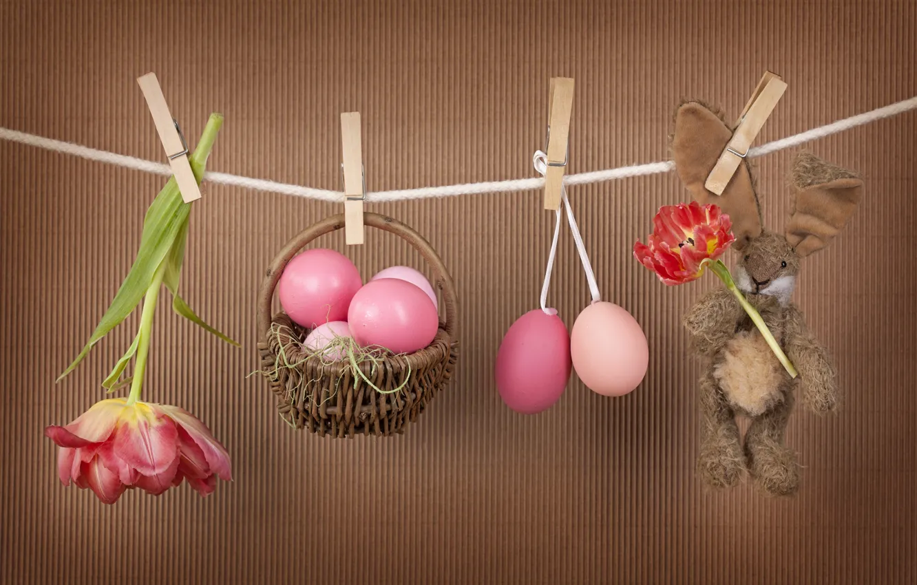 Фото обои цветы, яйца, Пасха, тюльпаны, Easter