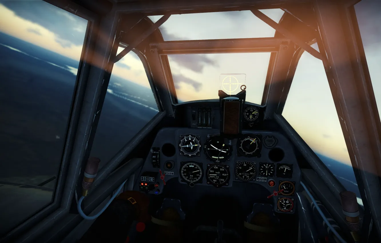 Фото обои рассвет, Германия, Messerschmitt, G-2, War Thunder, cockpit, кокпит, 109
