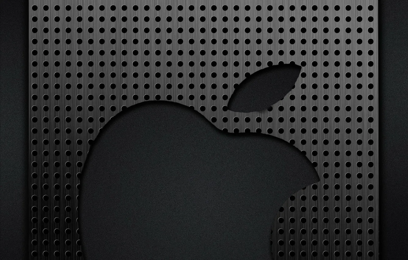 Фото обои металл, серый, Apple, яблоко, решетка, лого, хром, дырочки