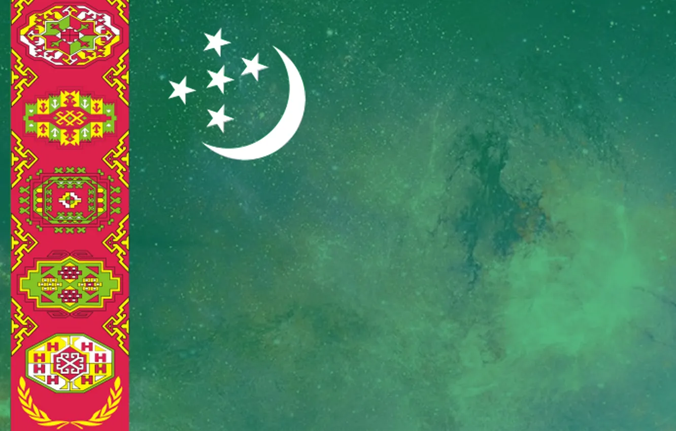Фото обои green, flag, ornament, Turkmen, Turkmenistan, Baydak, welayat