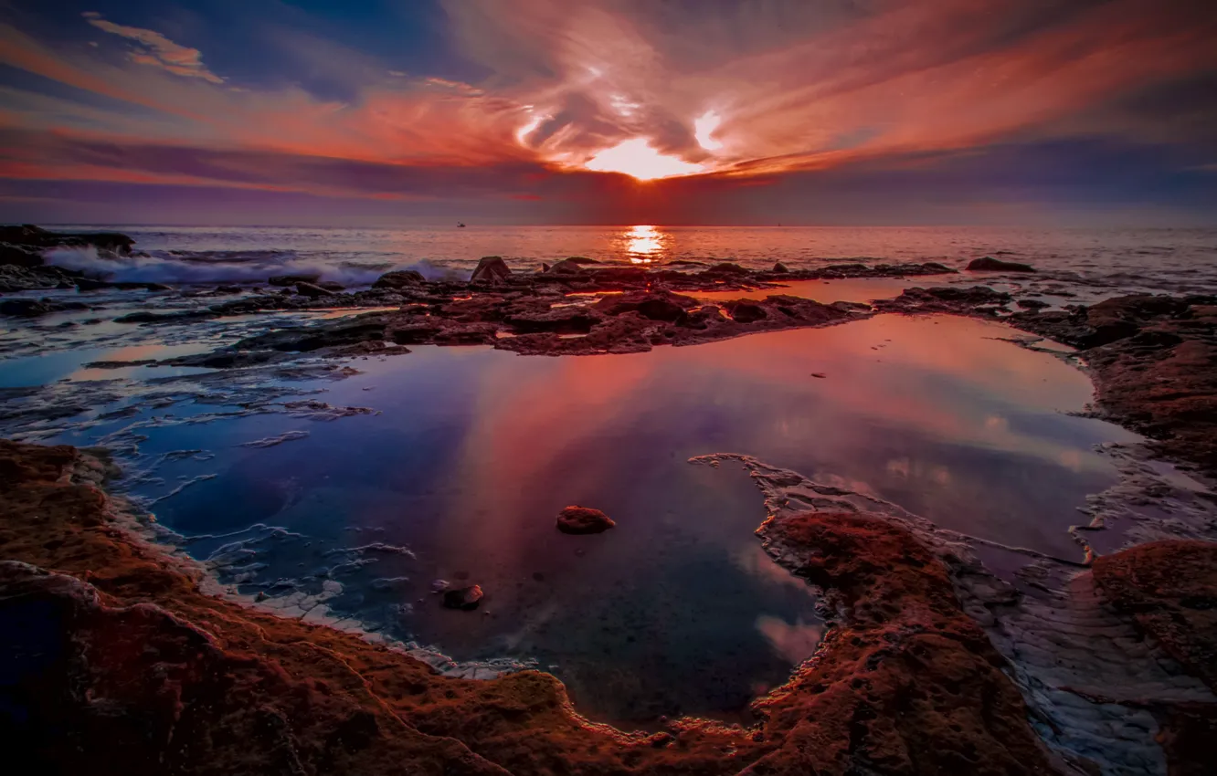 Фото обои море, пейзаж, закат