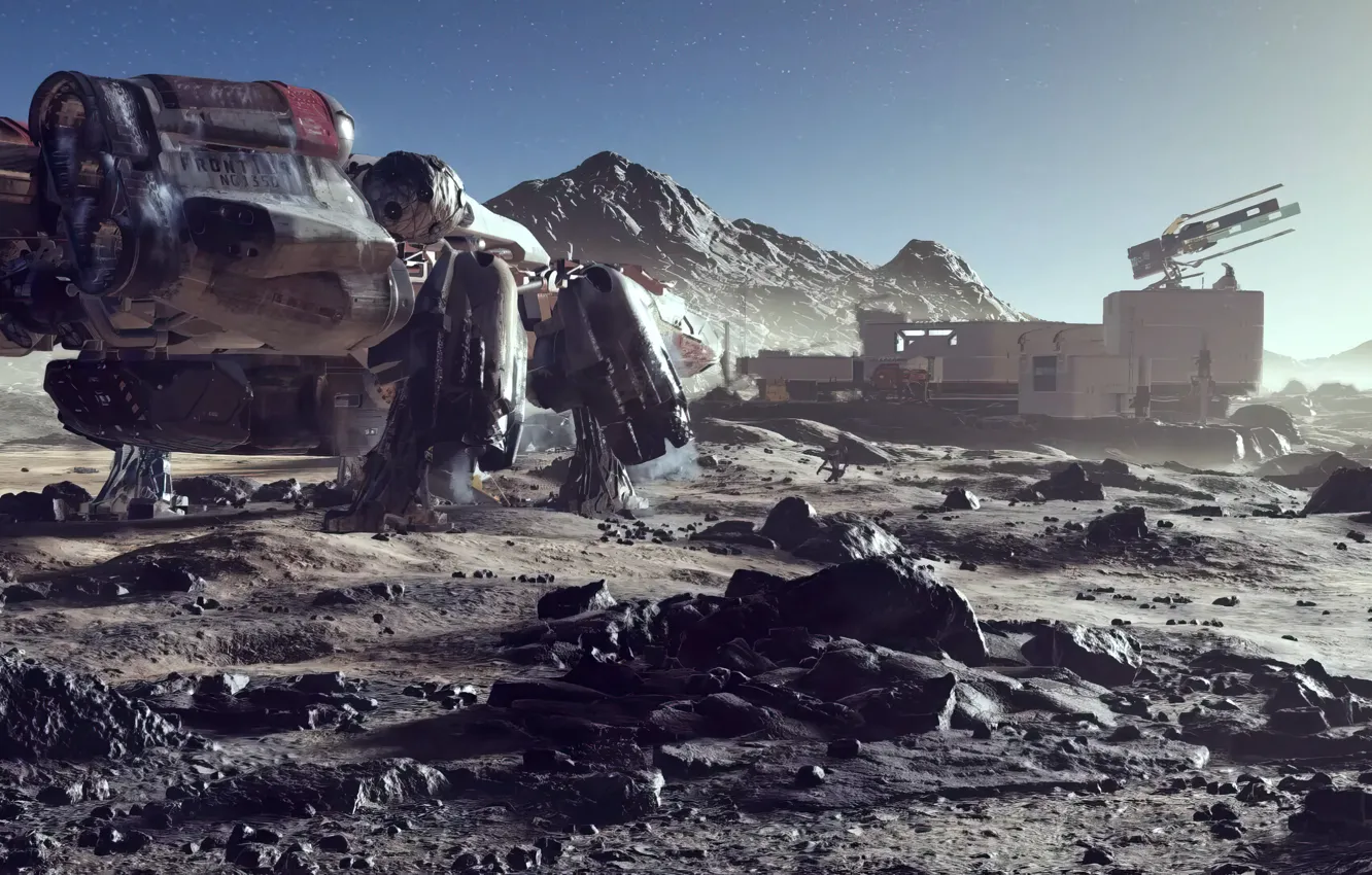 Фото обои space, game, Starfield, planet, ship, Outpost