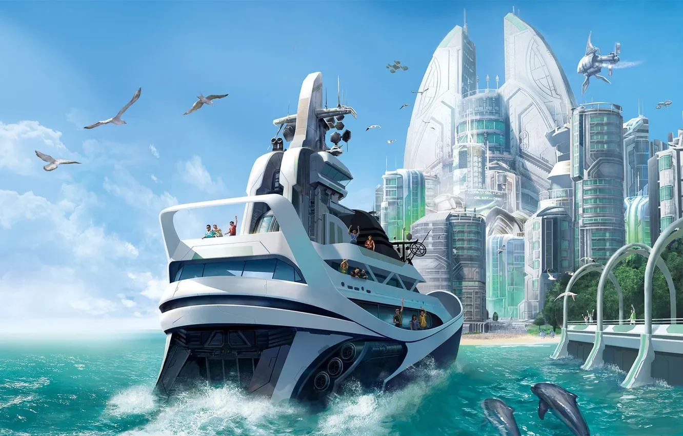 Фото обои город, яхта, Anno 2070