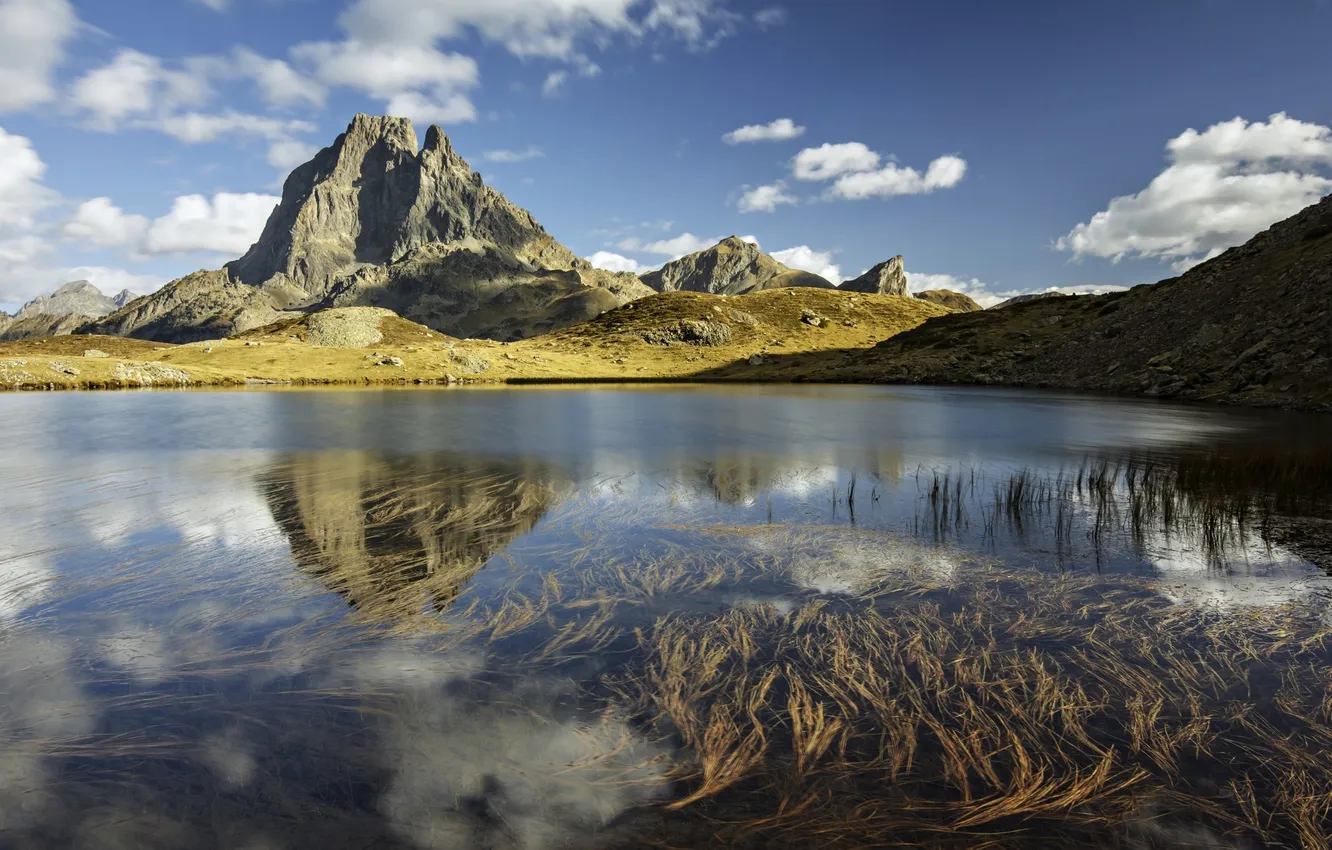 Фото обои водоросли, пейзаж, горы, природа, озеро, отражение