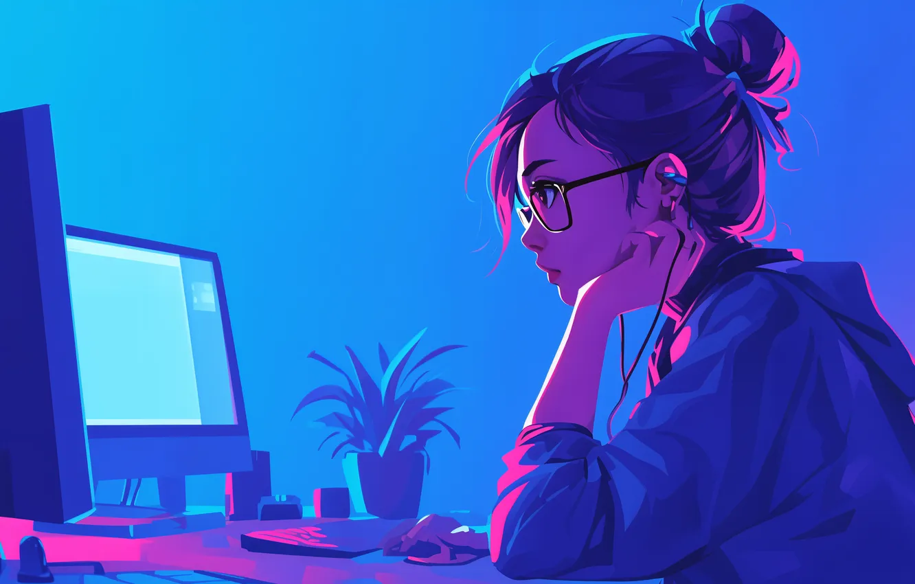 Фото обои girl, young, beautiful, glasses, cute, ai art