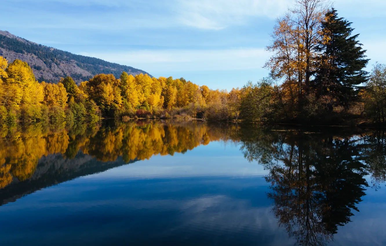 Фото обои небо, вода, деревья, горы, озеро, штат Вашингтон, Истон