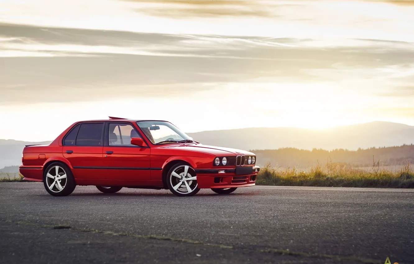 Фото обои BMW, Red, Sun, Sunset, E30