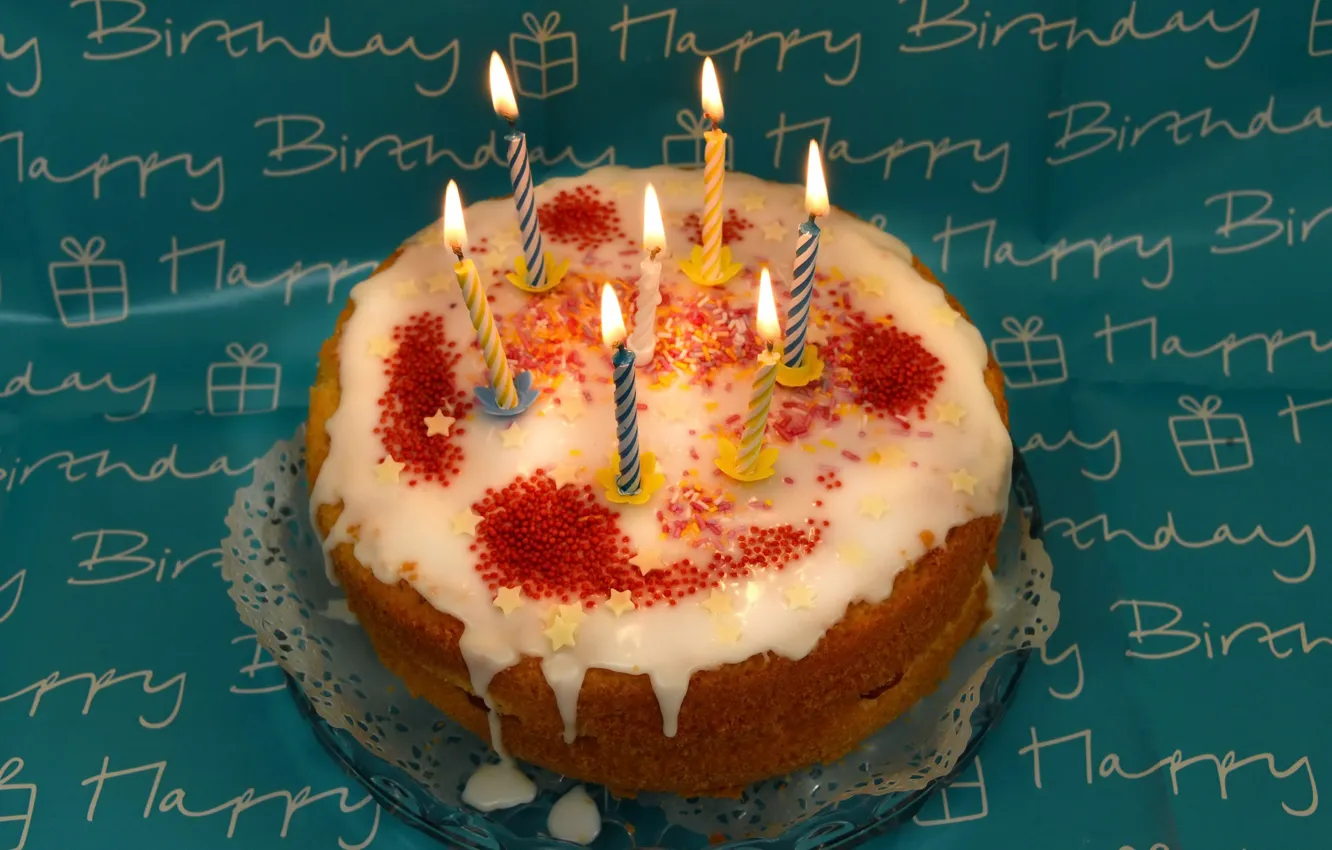 Фото обои свечи, торт, день рожденья