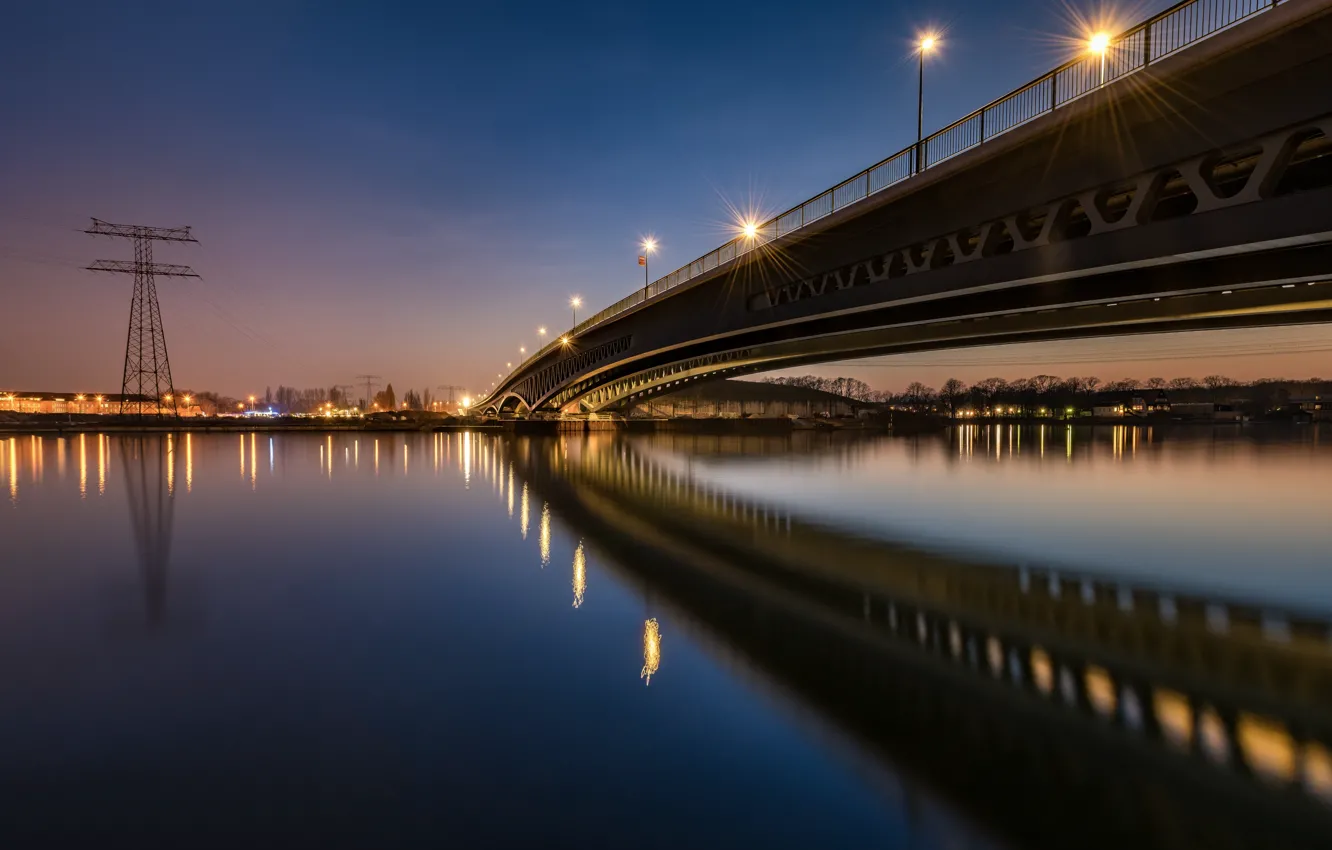 Фото обои мост, огни, вечер, Германия, Берлин, Minna-Todenhagen-Brücke