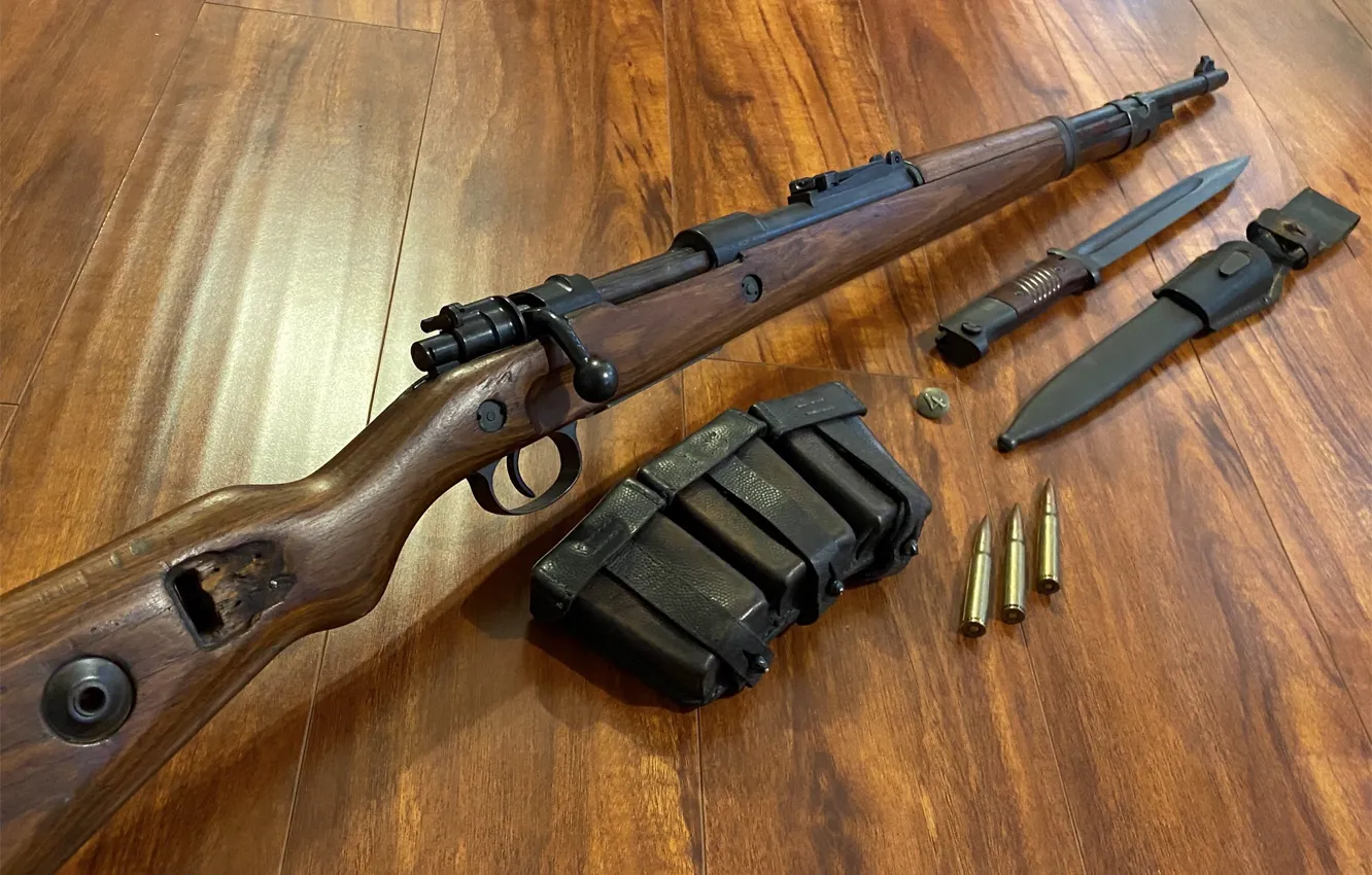 Фото обои патроны, винтовка, штык нож, Mauser K98k