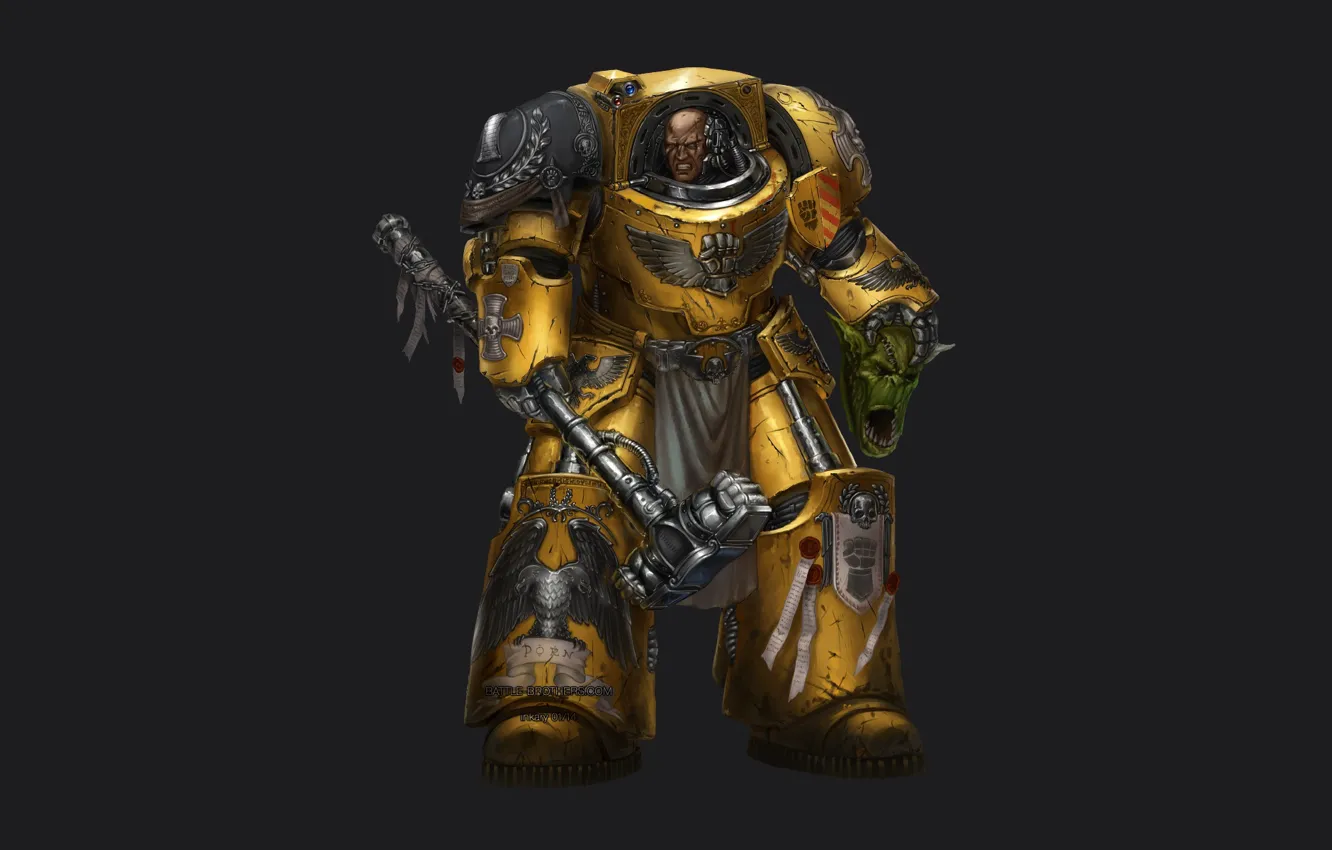 Фото обои yellow, Warhammer 40k, hammer, two-headed eagle, terminator armor
