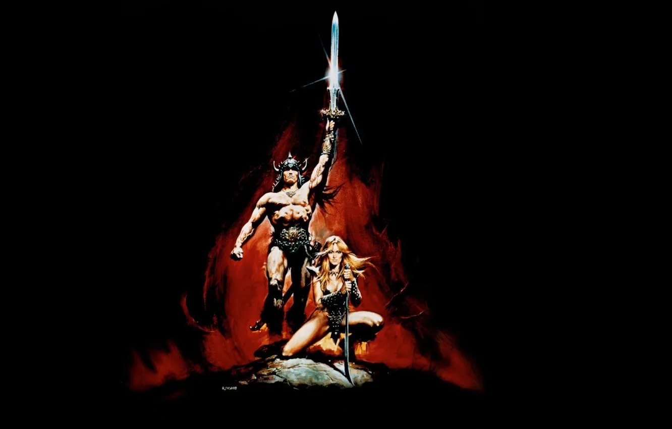 Фото обои Меч, Воин, Warrior, Конан-варвар, Sword, Helmet, Conan the Barbarian, Конан и Валерия