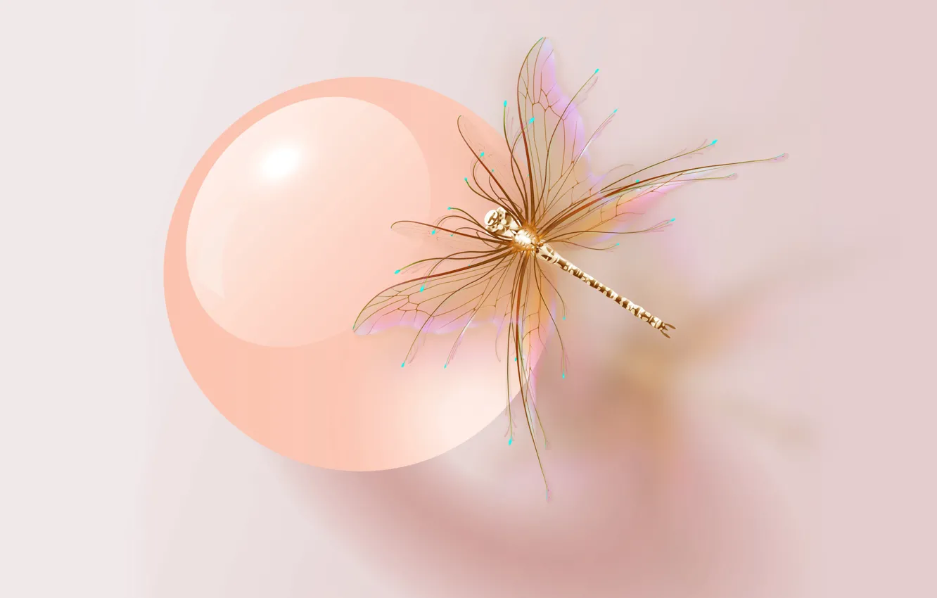 Фото обои pink, dragonfly, cristal ball
