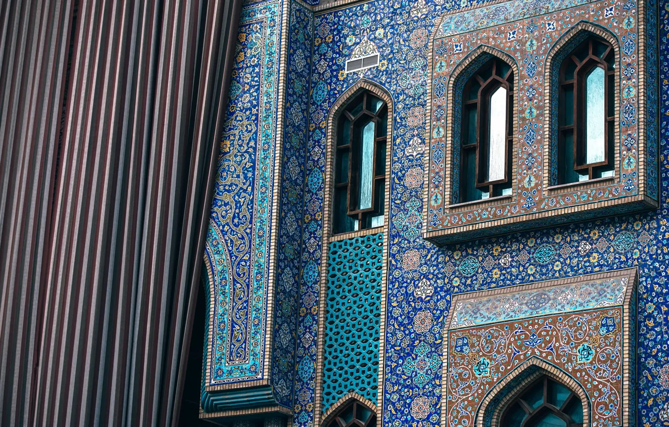 Фото обои light, wall, flower, design, blue, window, peaceful, islam