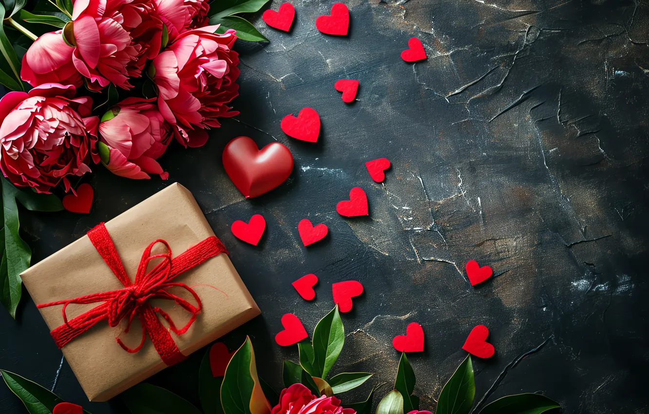 Фото обои любовь, цветы, подарок, романтика, love, happy, День святого Валентина, heart