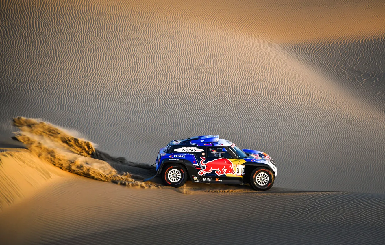 Фото обои Песок, Авто, Mini, Спорт, Пустыня, Машина, Автомобиль, Rally
