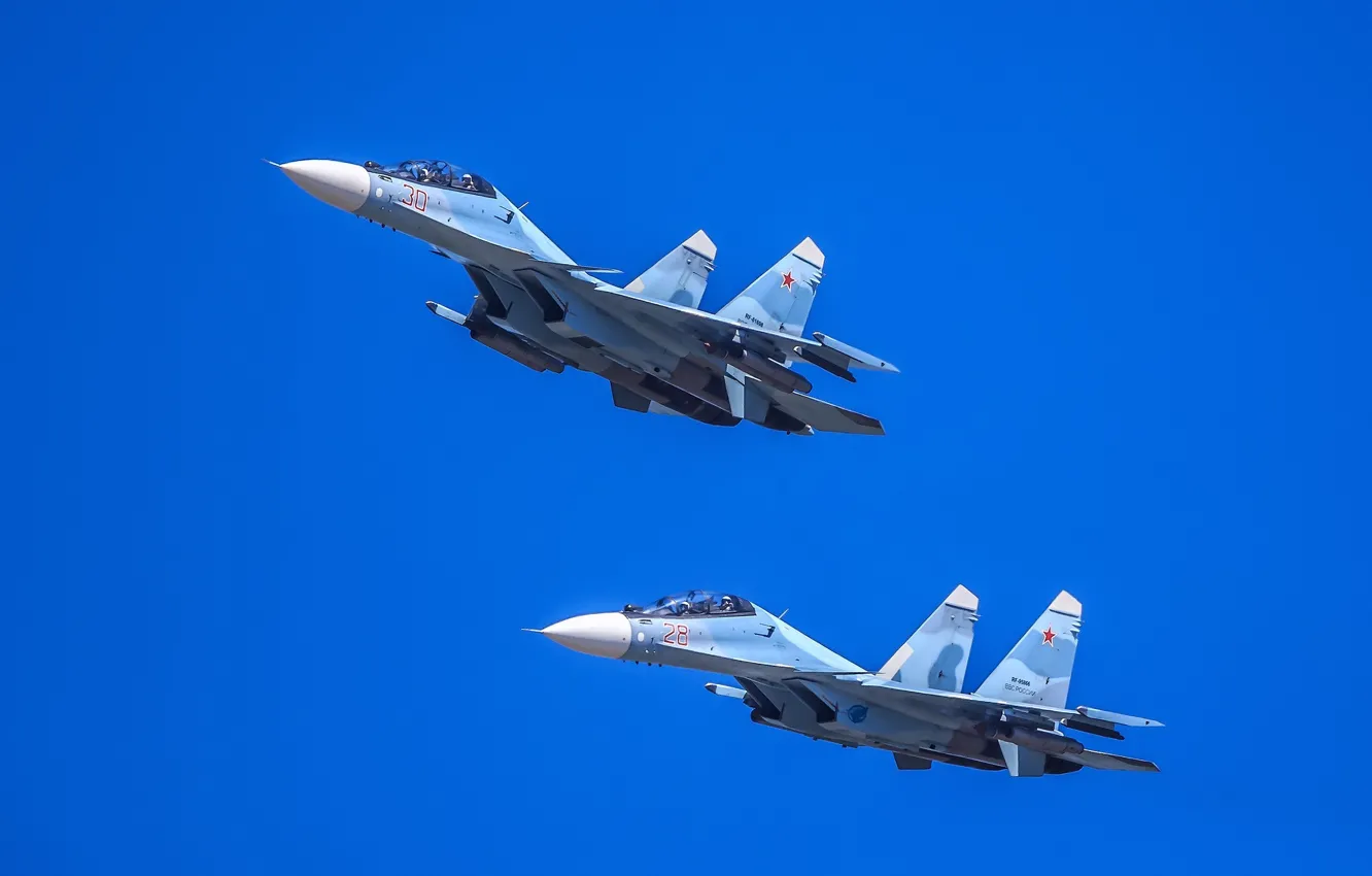 Фото обои пара, полёт, многоцелевой истребитель, Су-30СМ, Su-30SM