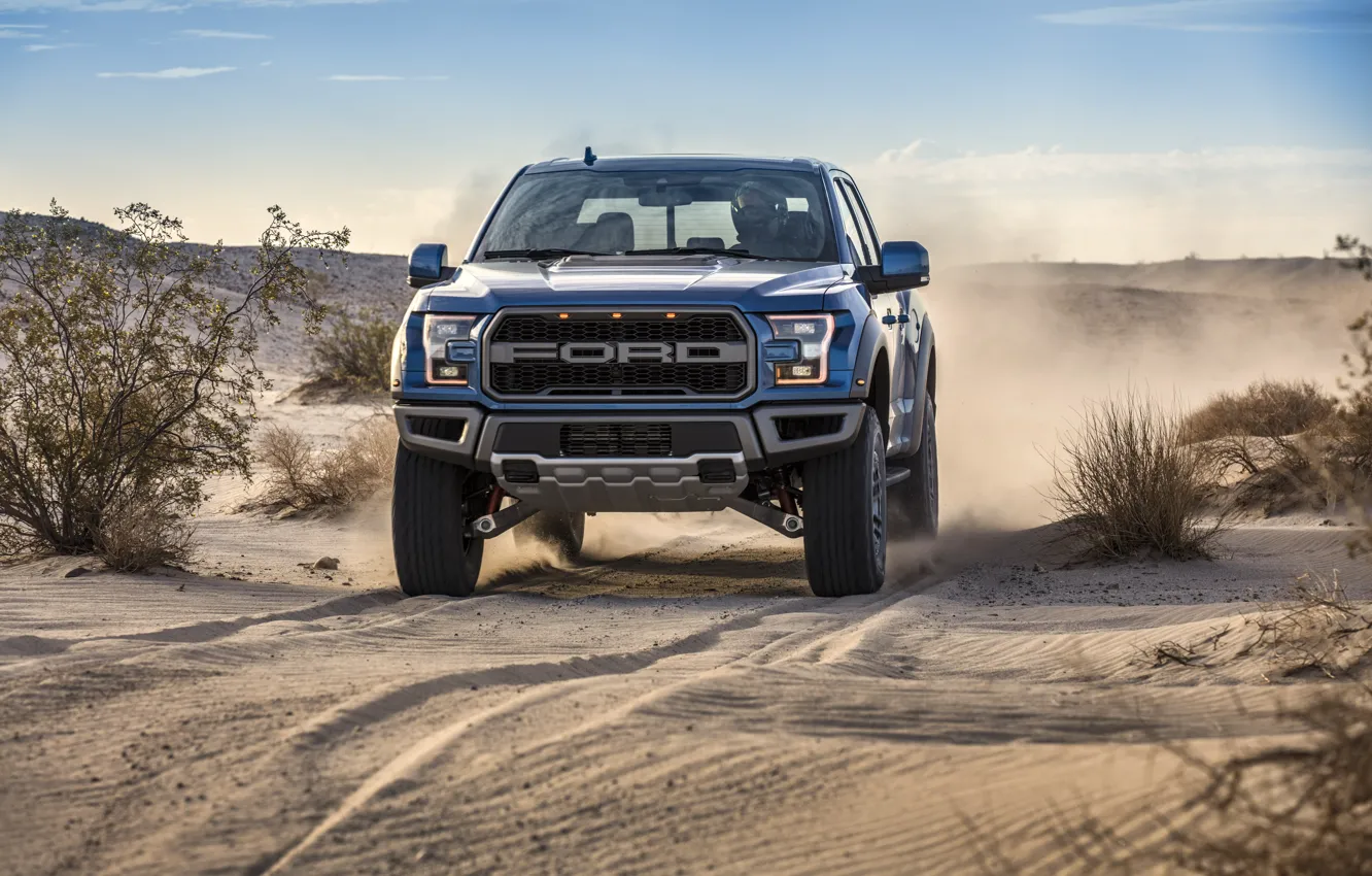Фото обои Ford, Пыль, Пустыня, Фары, Raptor, F-150, 2019, Ford F-150 Raptor