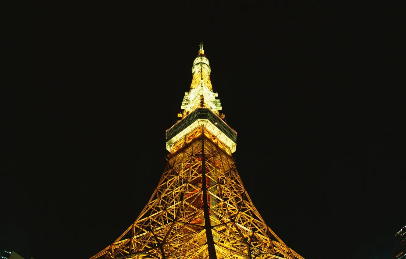 Фото обои ночь, подсветка, Эйфелева Башня