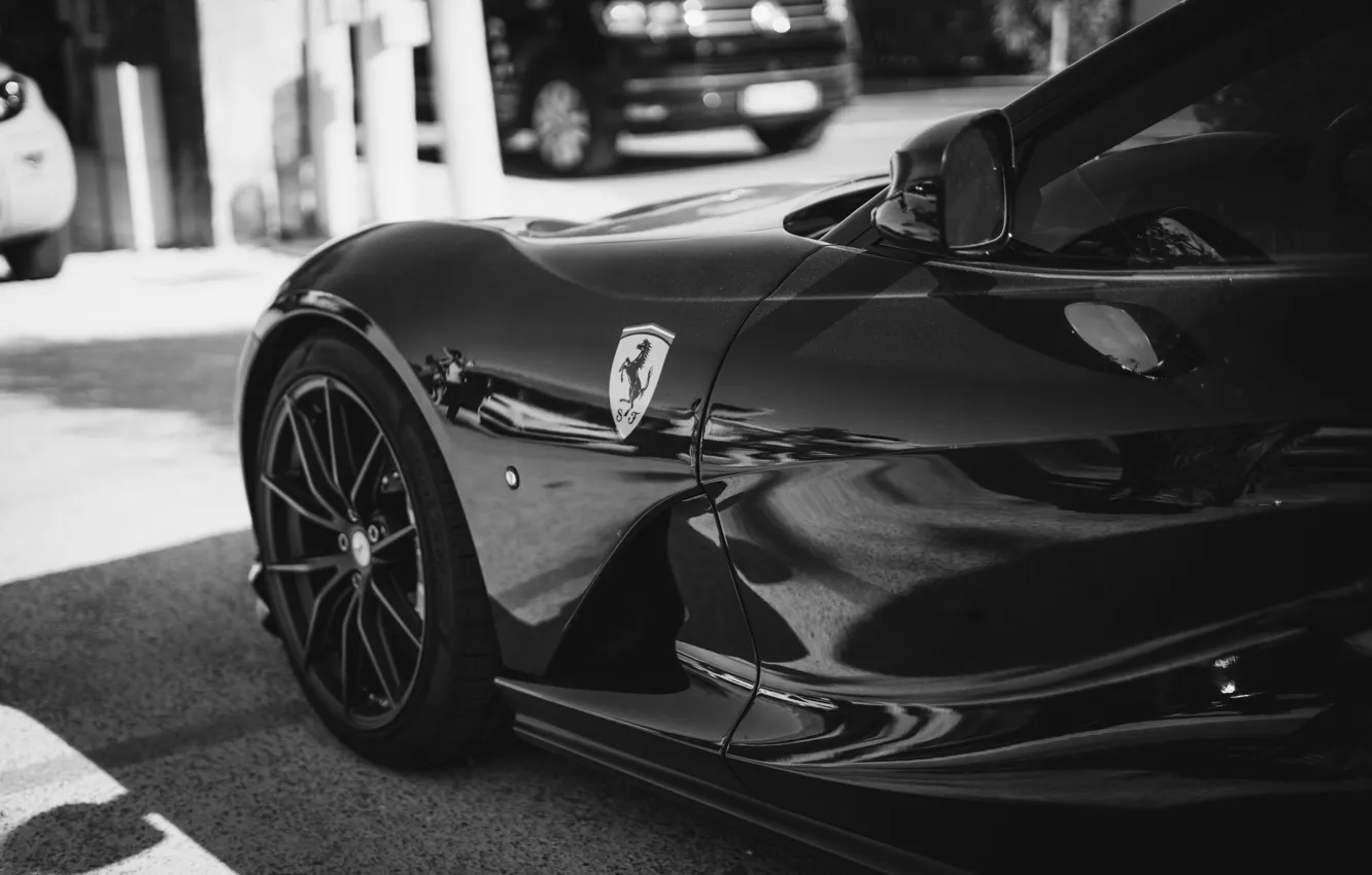 Фото обои Ferrari, Car, Sportscar, Black & White, Valentin B Kremer