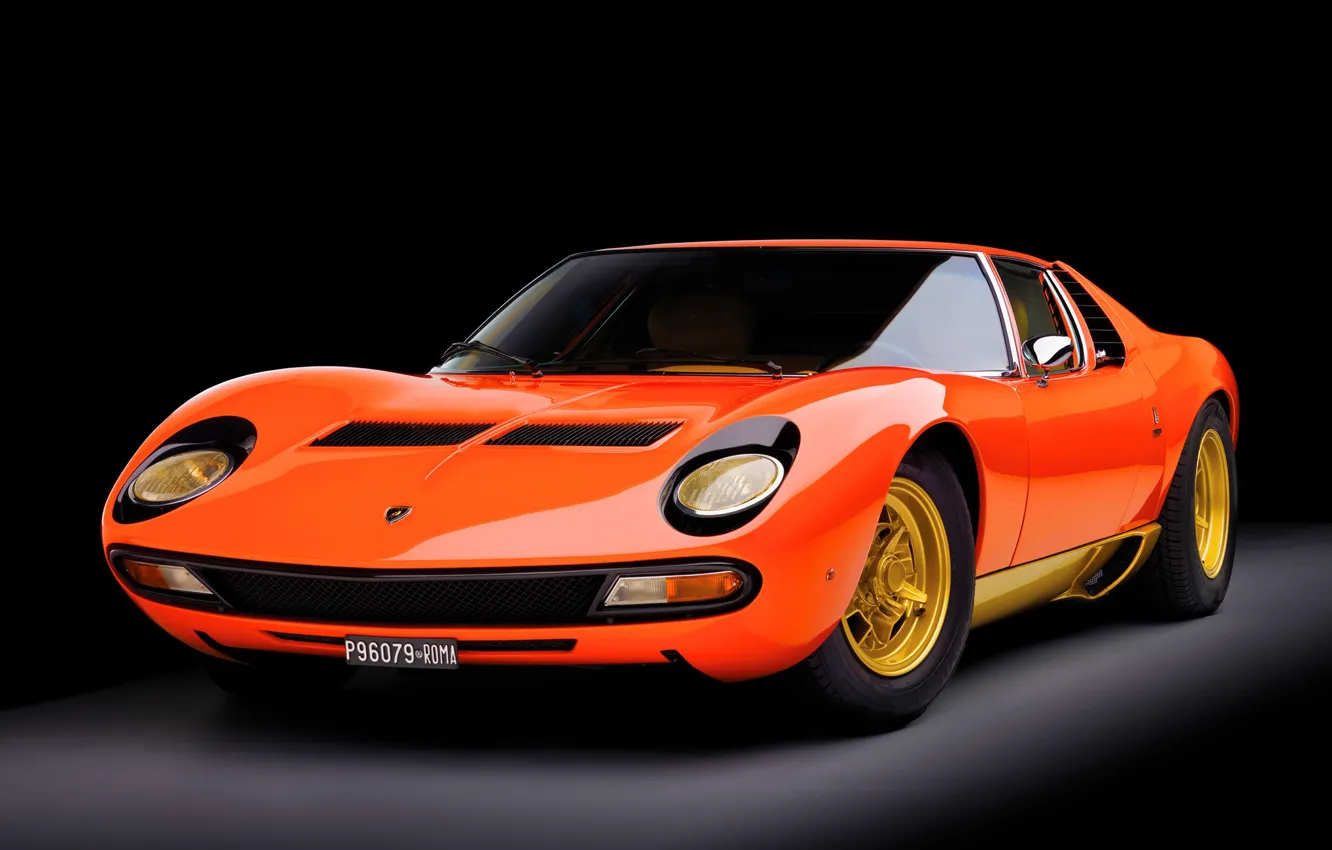 Фото обои Авто, Lamborghini, Машина, Оранжевый, Ресницы, 1971, Фары, Автомобиль
