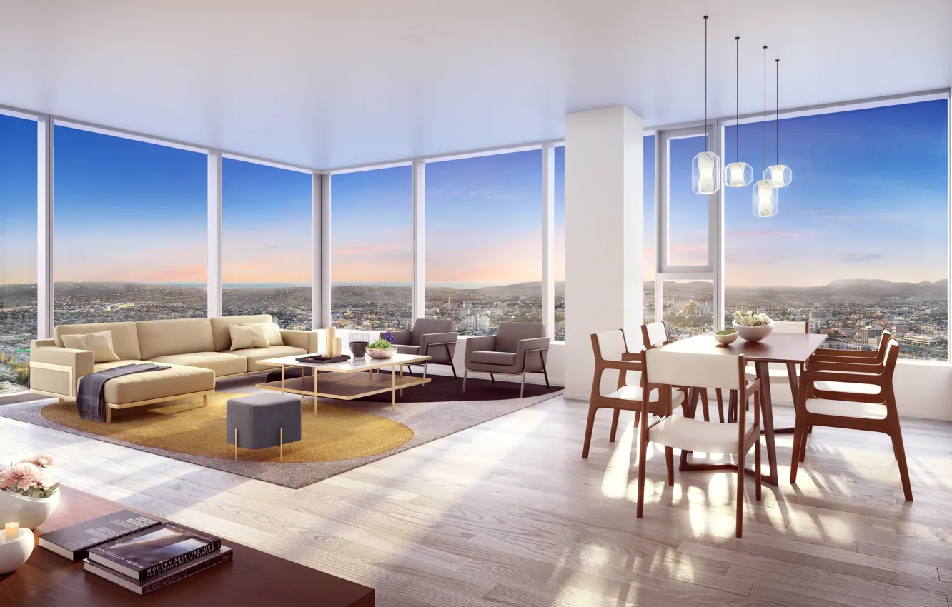 Фото обои интерьер, мегаполис, Los Angeles, гостиная, столовая, Metropolis