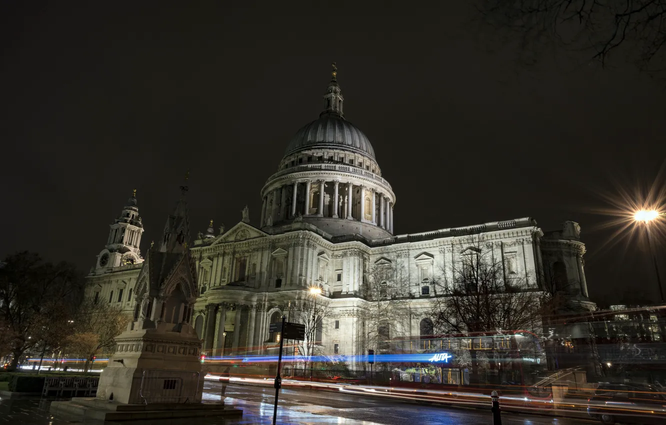Фото обои ночь, огни, Лондон, St. Paul's Cathedral