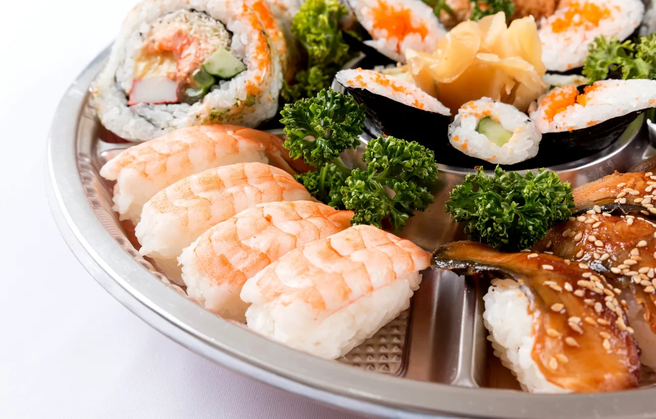 Фото обои рис, суши, роллы, морепродукты, нори