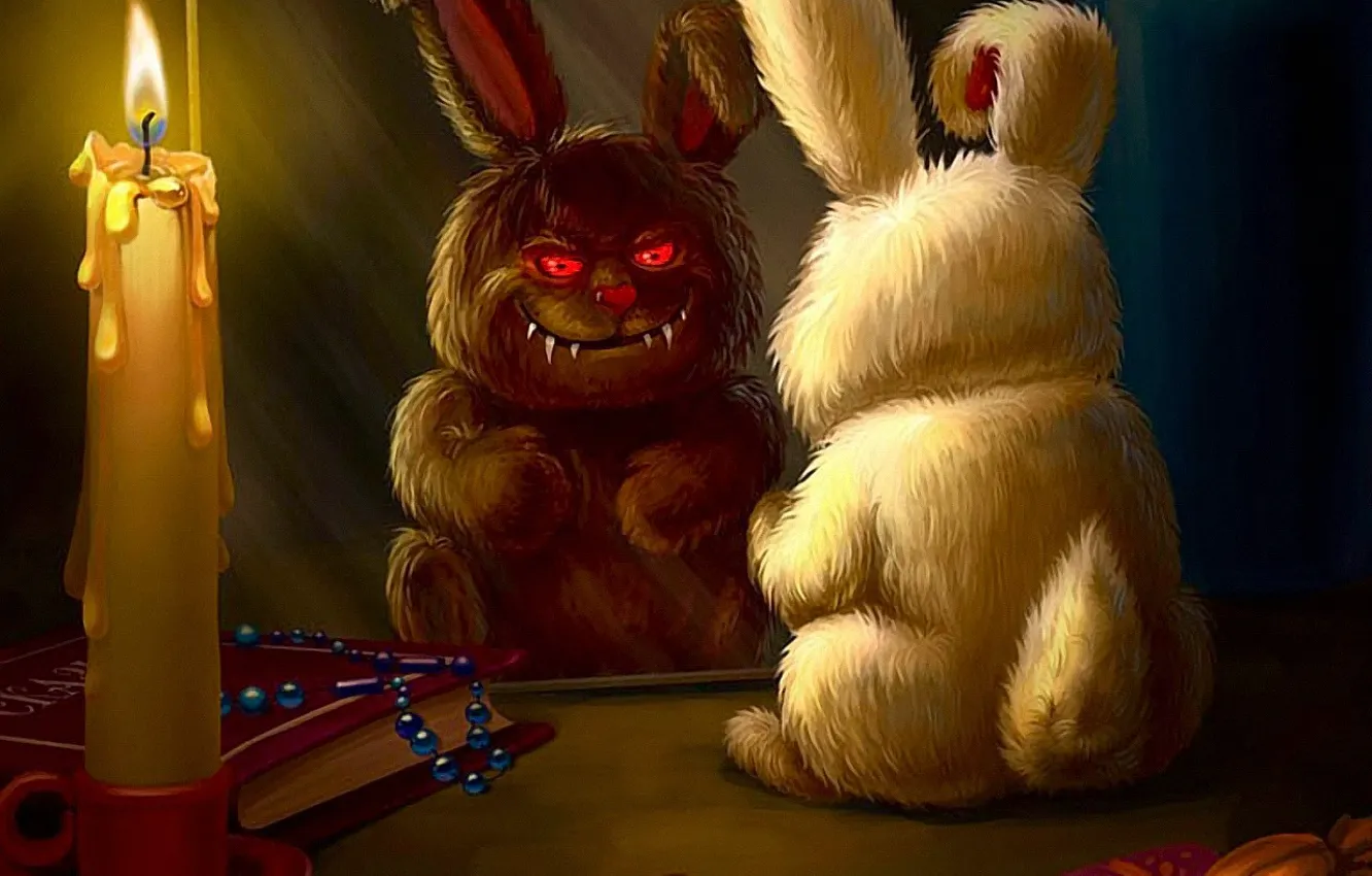 Фото обои рисунок, свеча, кролик, зло