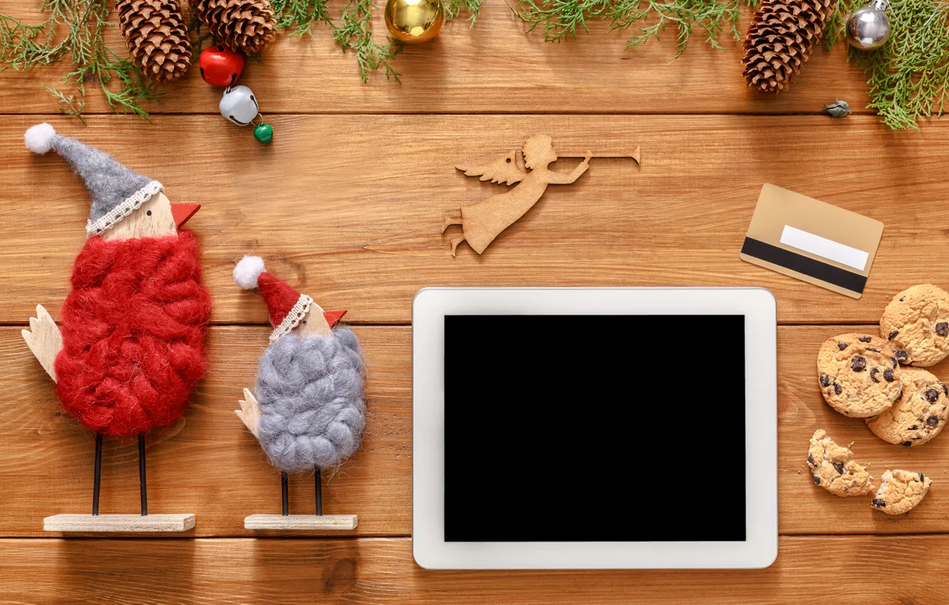 Фото обои украшения, шары, Новый Год, Рождество, подарки, happy, Christmas, планшет