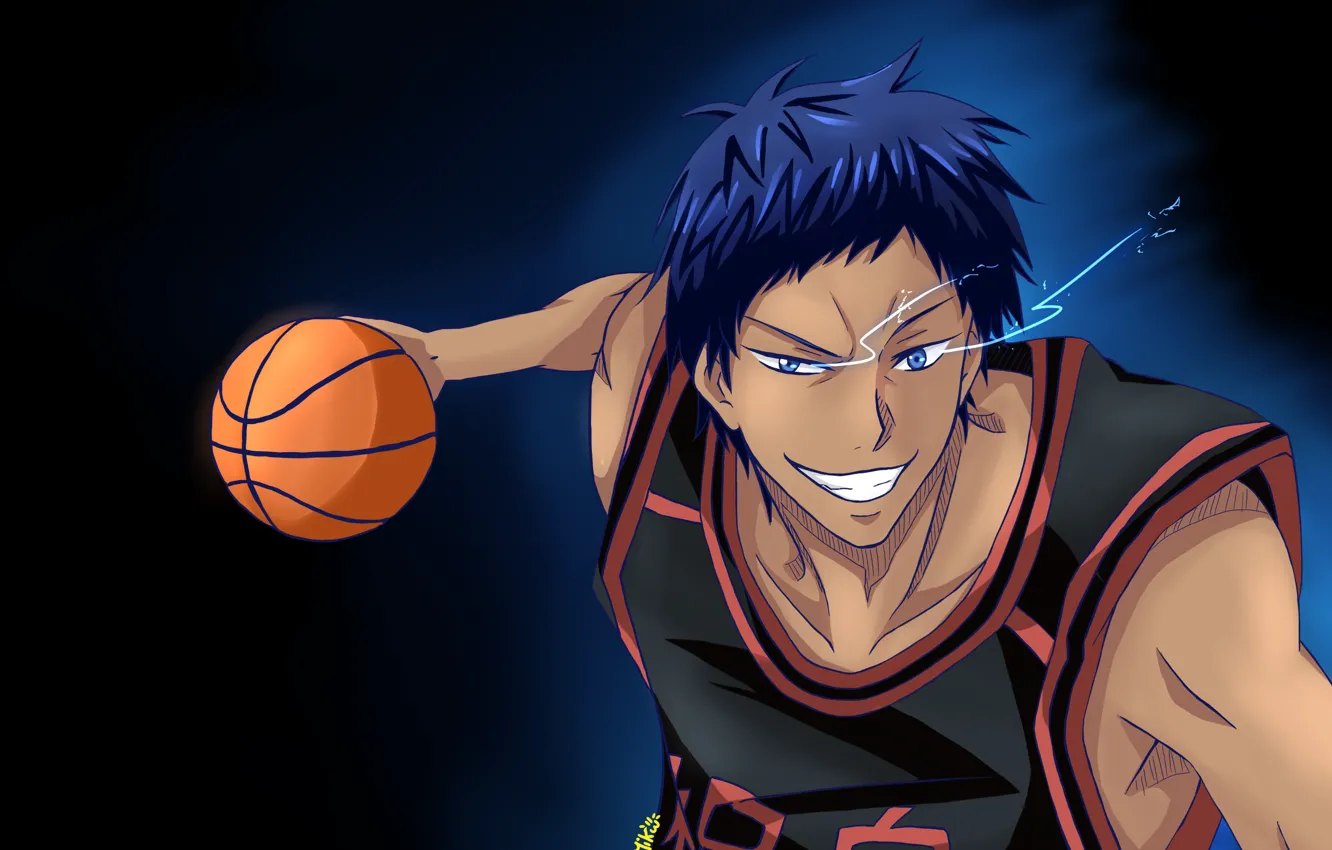 Фото обои улыбка, спортсмен, парень, баскетболист, aomine daiki, Kuroko no Baske