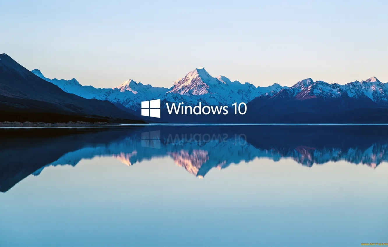 Фото обои Горы, Озеро, Снег, Windows 10, Отраженье