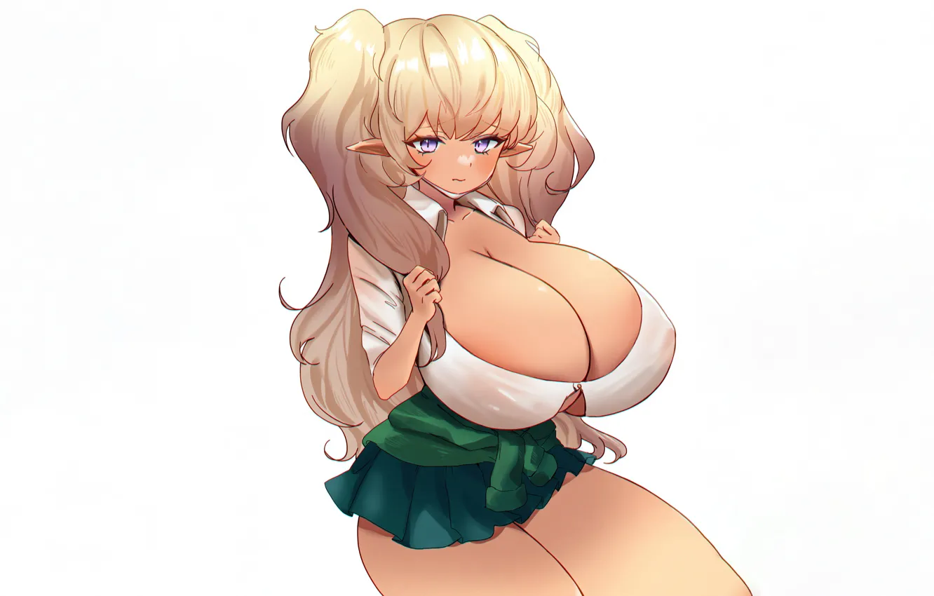 Фото обои girl, sexy, cleavage, long hair, boobs, anime, beautiful, purple eyes