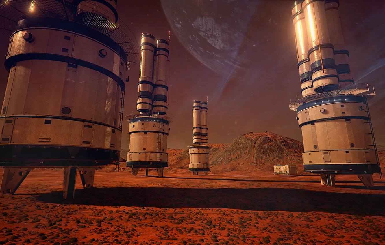 Фото обои планета, станция, Sci Fi Oxygen tank, game prop design