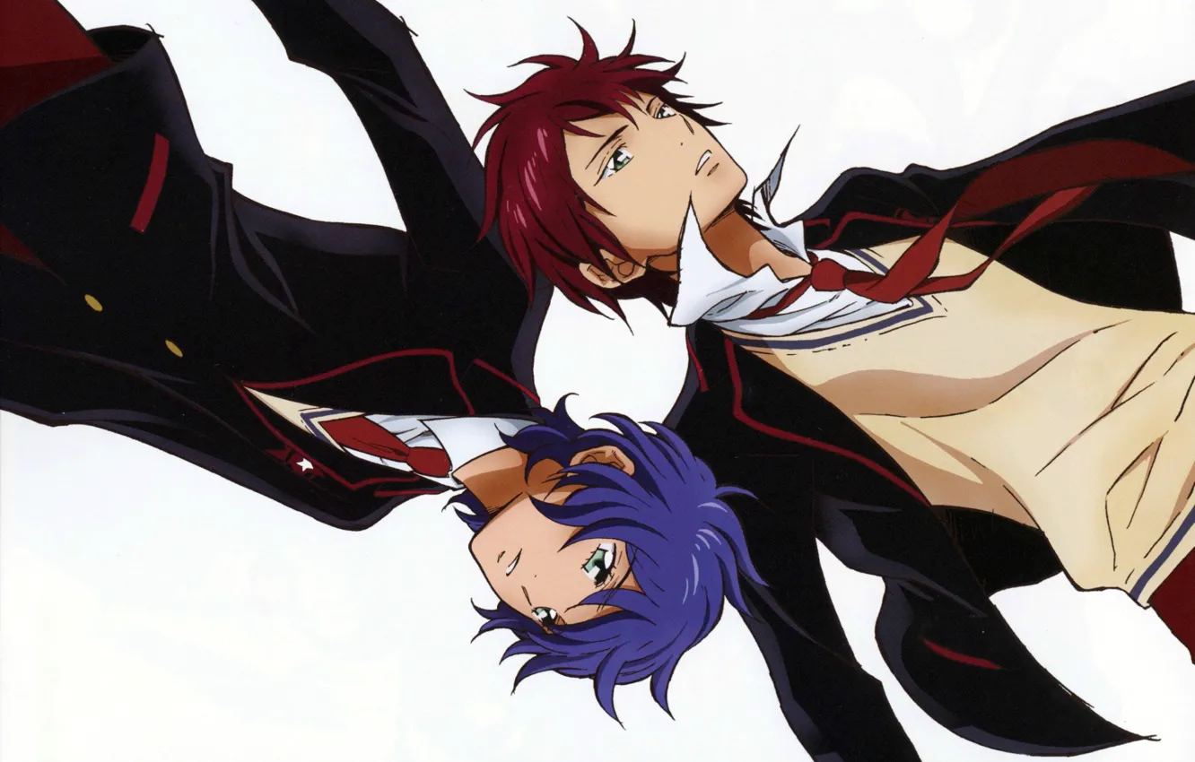 Фото обои галстук, белый фон, братья, школьники, два парня, Mawaru Penguindrum, Вращающийся барабан пингвинов, Shouma Takakura