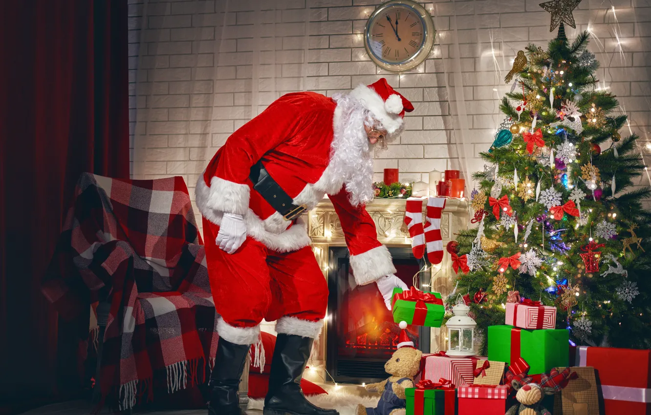 Фото обои Новый Год, Рождество, merry christmas, decoration, christmas tree, gifts, santa claus