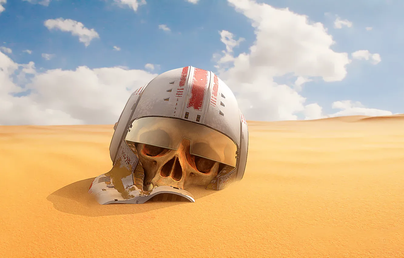 Фото обои песок, пустыня, череп, шлем, star wars