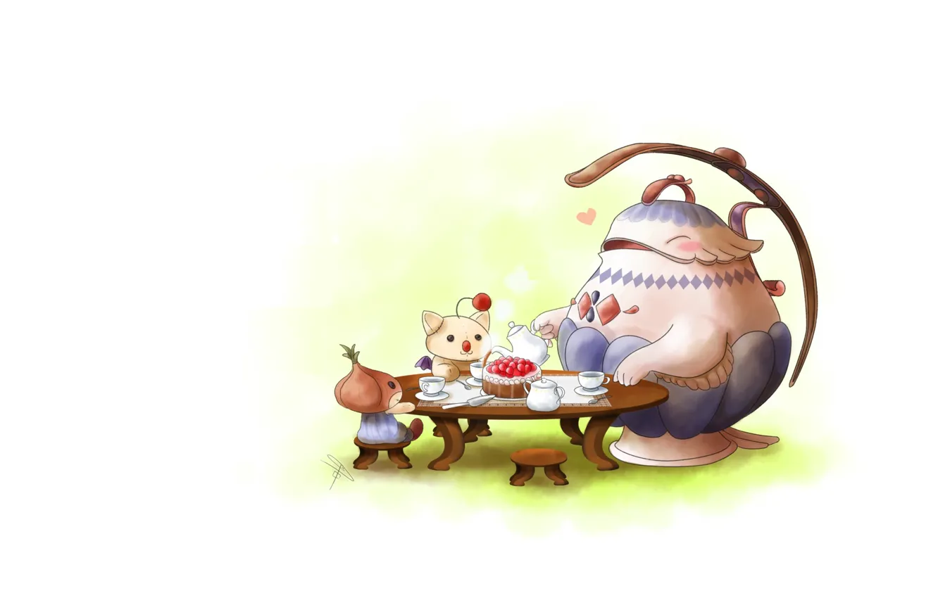 Фото обои арт, чаепитие, угощение, гости, Teapo - Legend of Mana by ClaraKerber