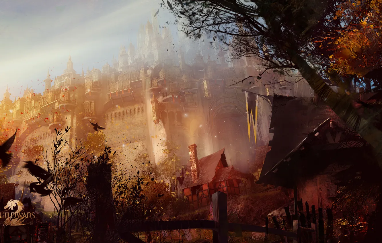 Фото обои город, птица, крепость, королевство, guildwars