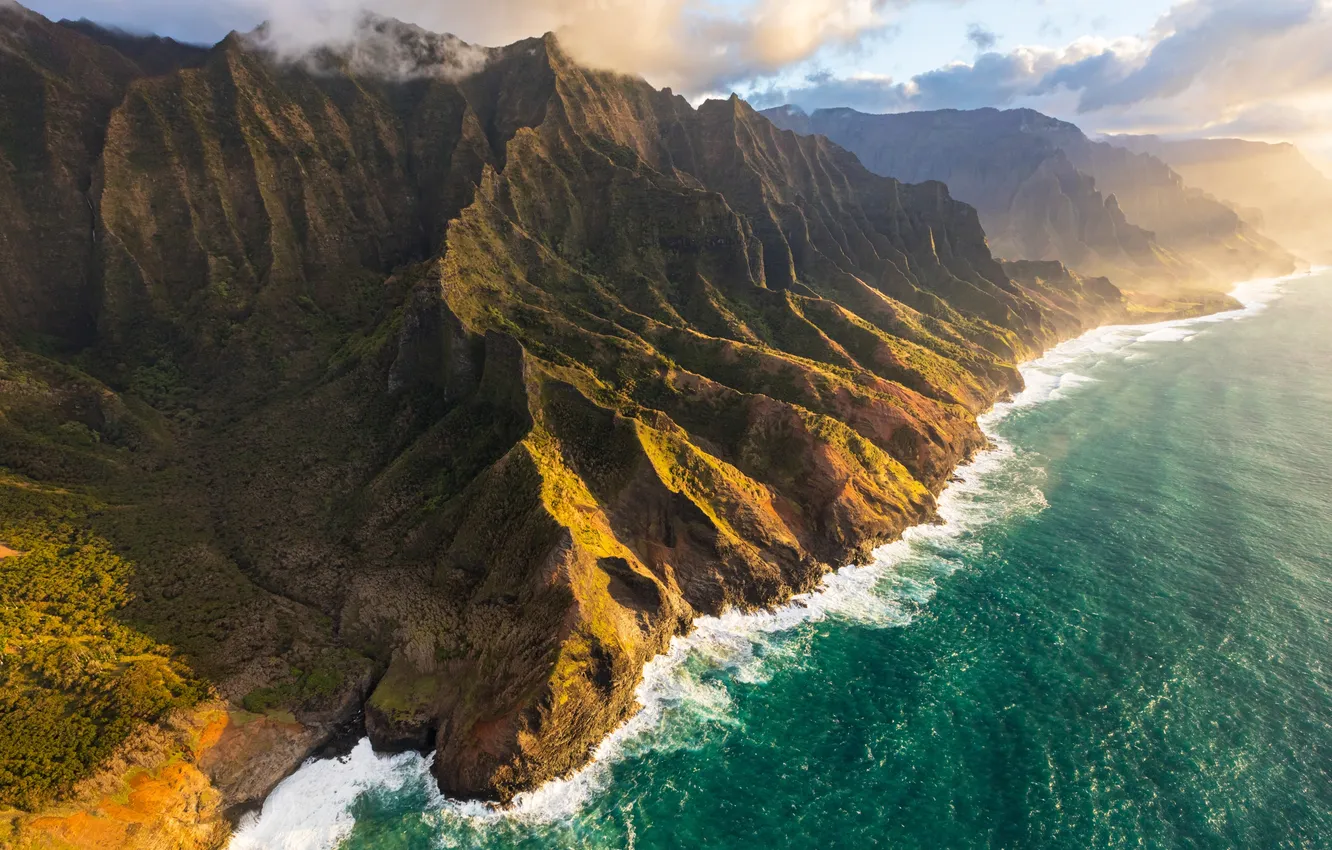 Фото обои море, небо, горы, берег