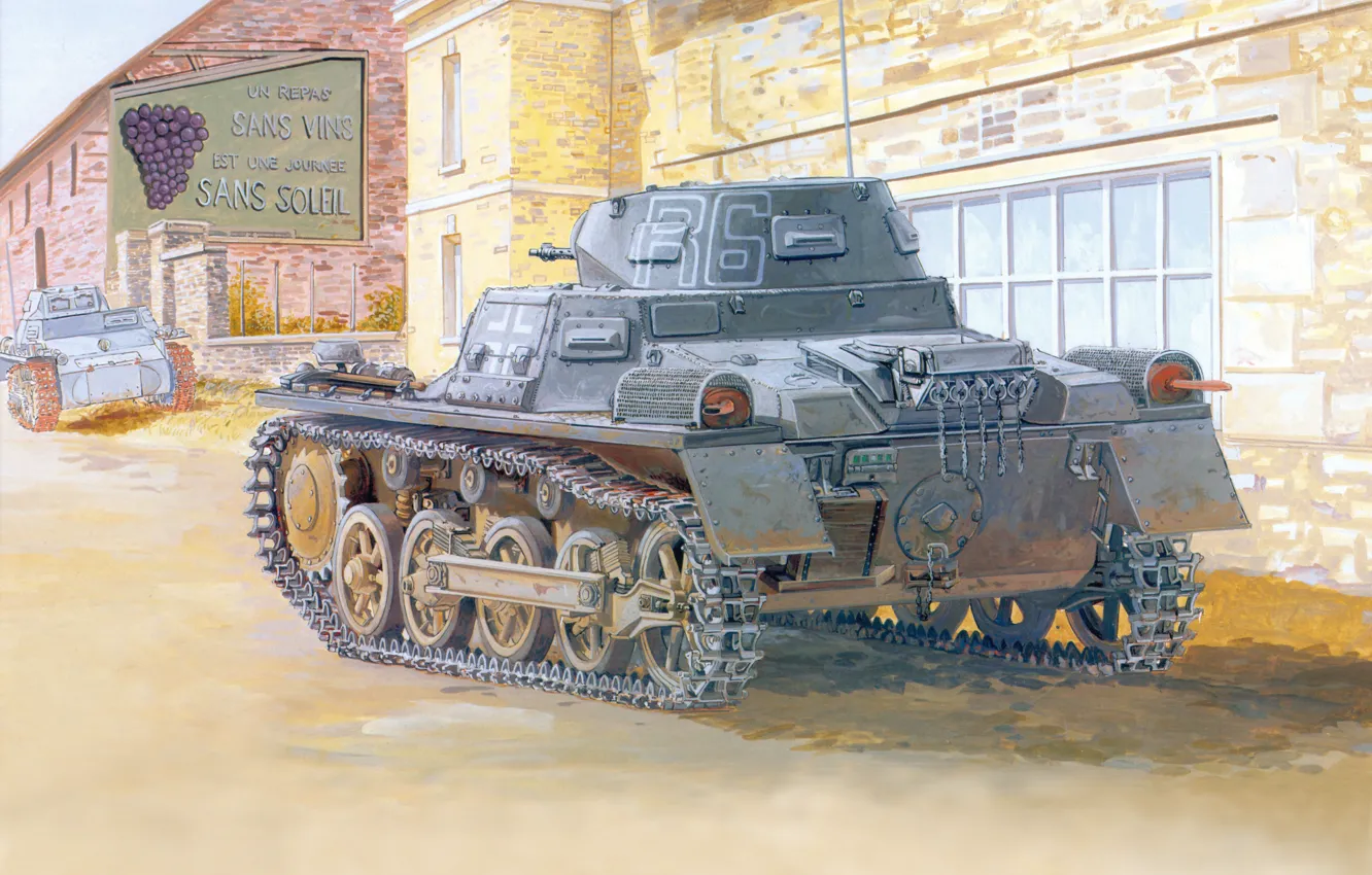 Фото обои город, Рисунок, немцы, Вермахт, легкий танк, Pz I, Pz Kpfw 1 Ausf A