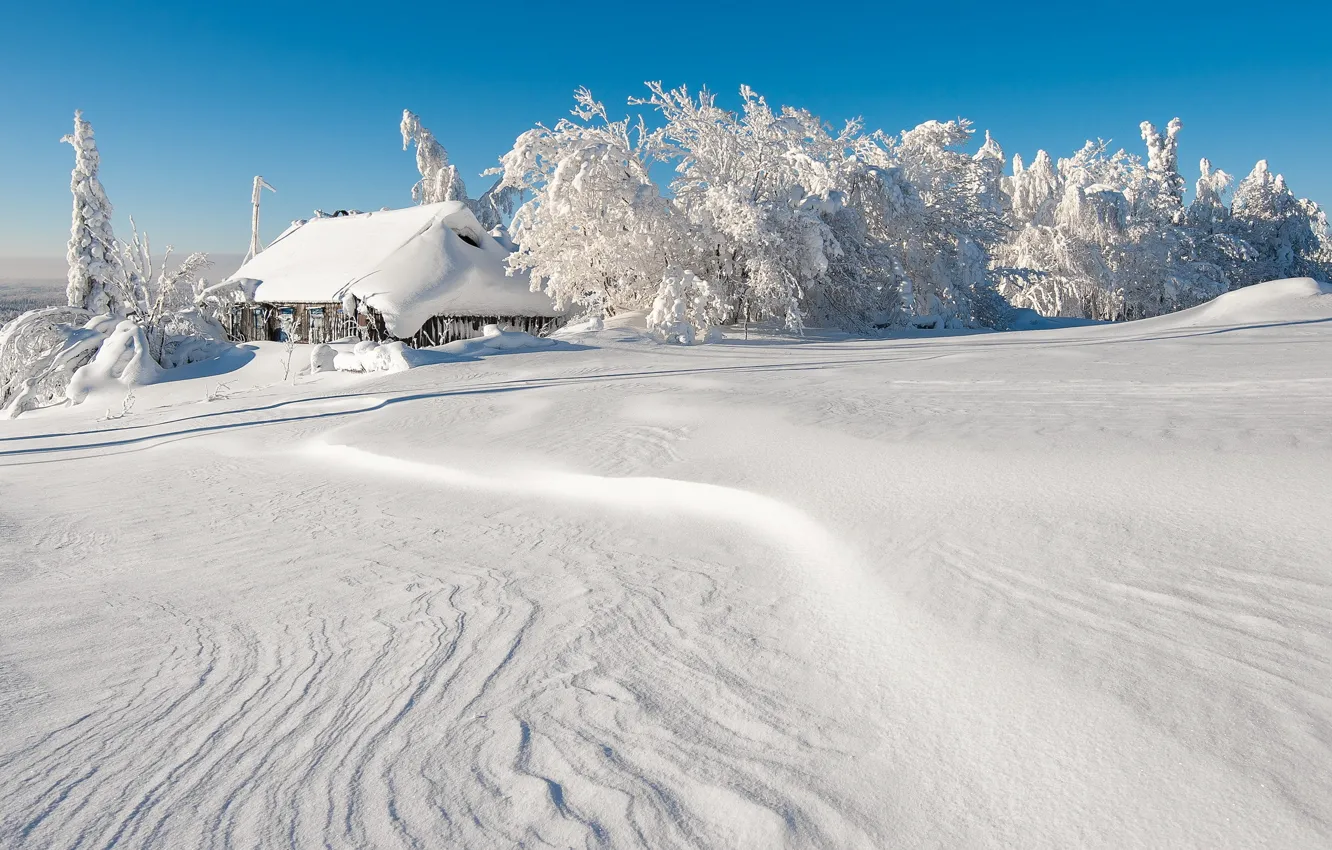 Фото обои зима, снег, пейзаж, дом