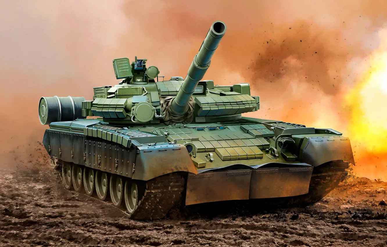 Фото обои weapon, war, art, painting, tank, T-80 BV