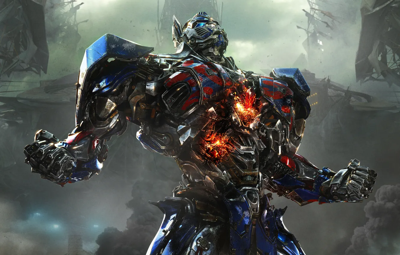 Фото обои тучи, металл, ярость, искры, дырки, железо, Optimus Prime, Оптимус Прайм