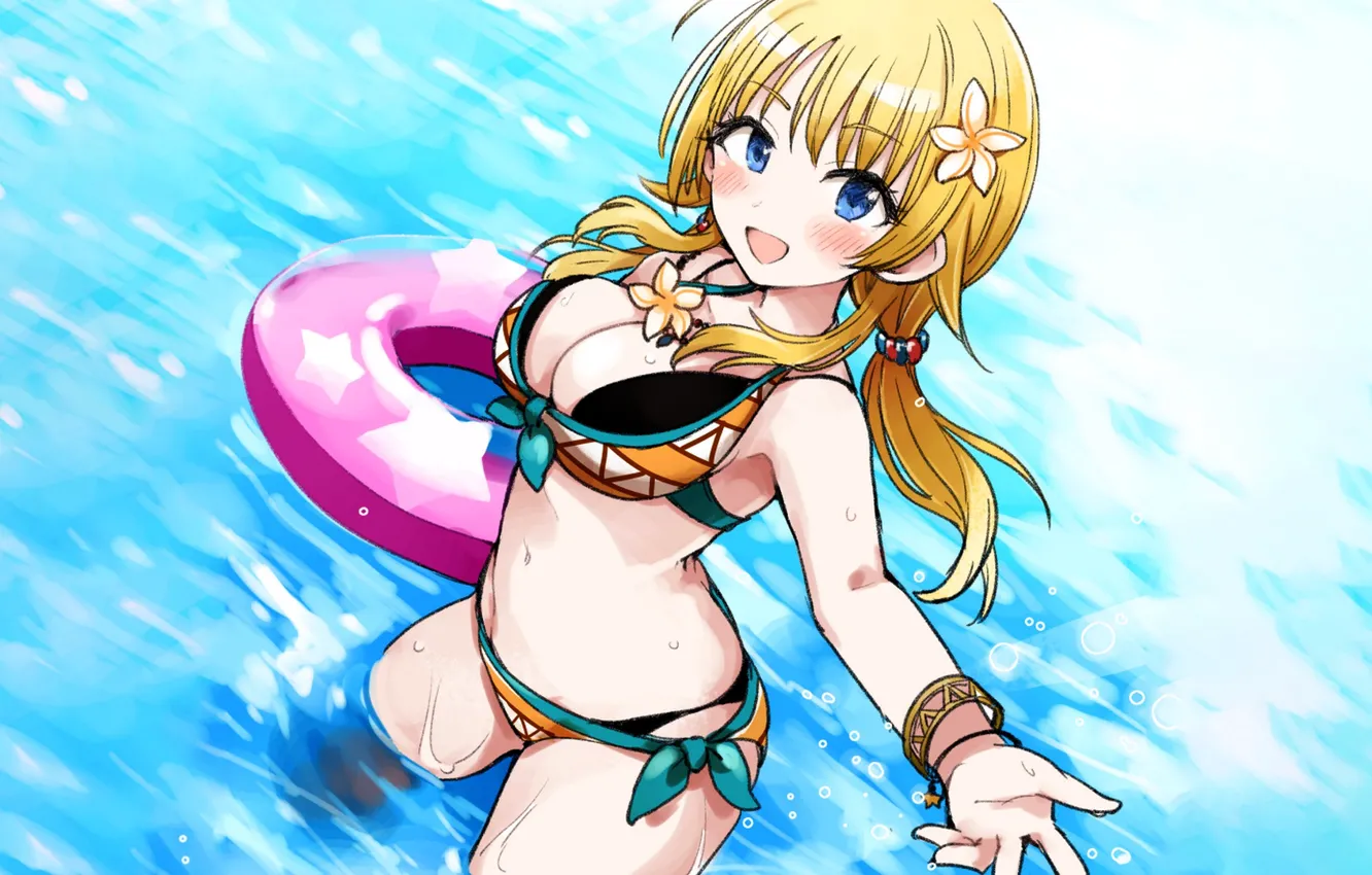 Фото обои girl, sexy, wet, cleavage, long hair, sea, boobs, anime